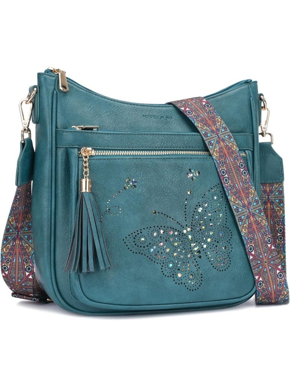 Women's Blue Leather Stylish Butterfly Shoulder Crossbody Handbags with Tassel